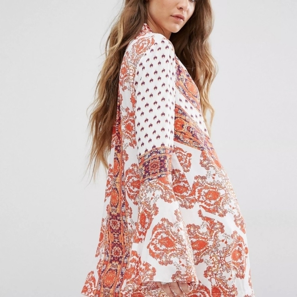 ✨️FREE PEOPLE✨️Flowy Magic Mystery Tunic Mini Dress Size Medium in Orange - Picture 6 of 13